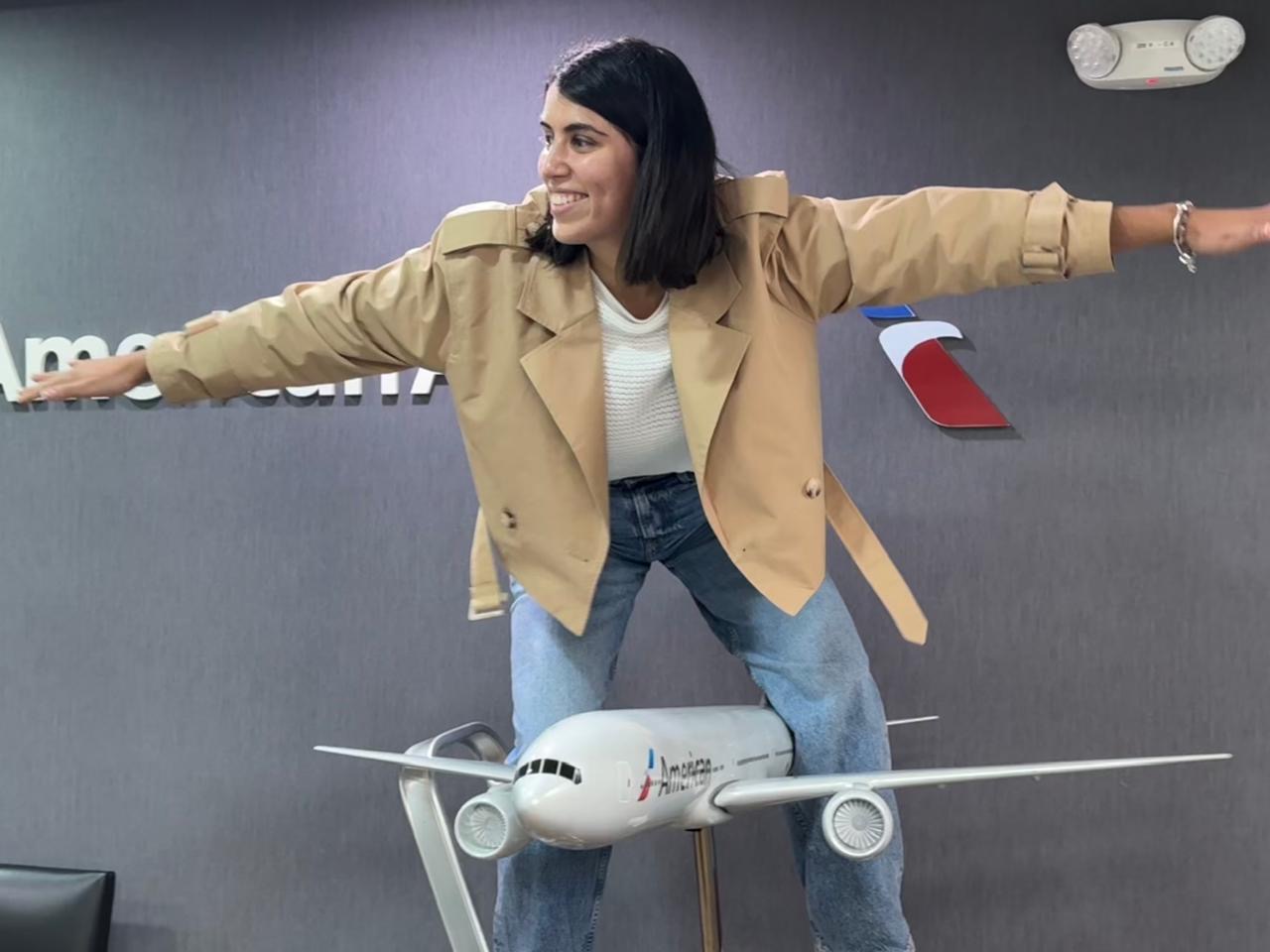 Mariale at the airline office